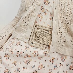 Woven Macrame Raffia Braided Bohemian Buckle Belt - Neutral Cream | Womens Small